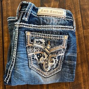 Rock Revival Dark Blue Jeans with Embroidered Pockets